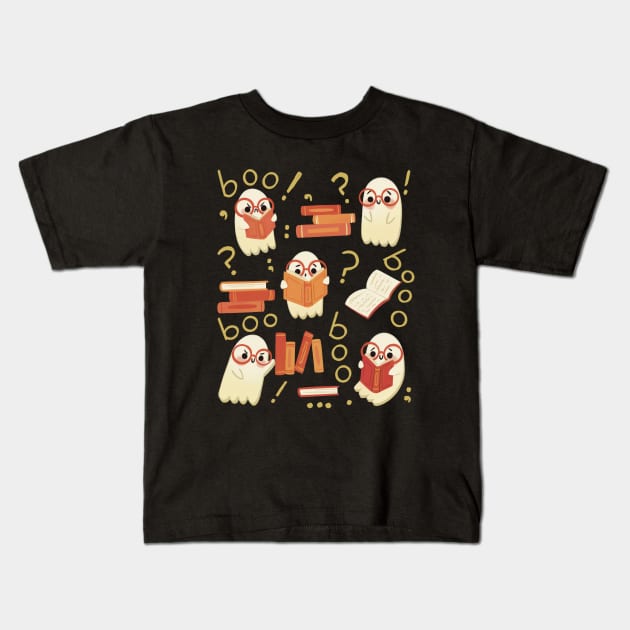 Studious Ghost Kids T-Shirt by Lobomaravilha